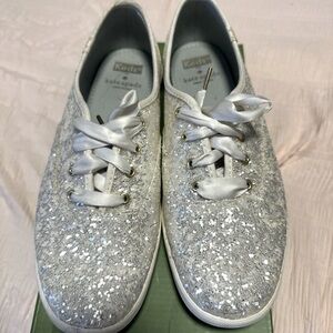 Kate Spade New York White and Silver glitter sneakers